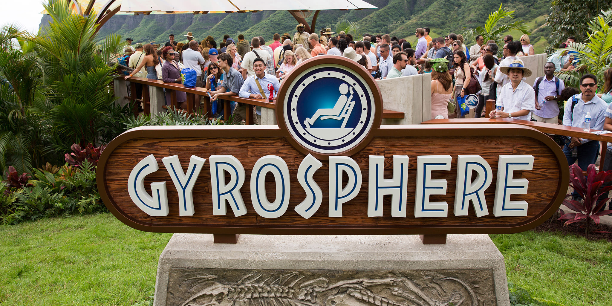 Gyrosphere Sign Crowd Standing in Line